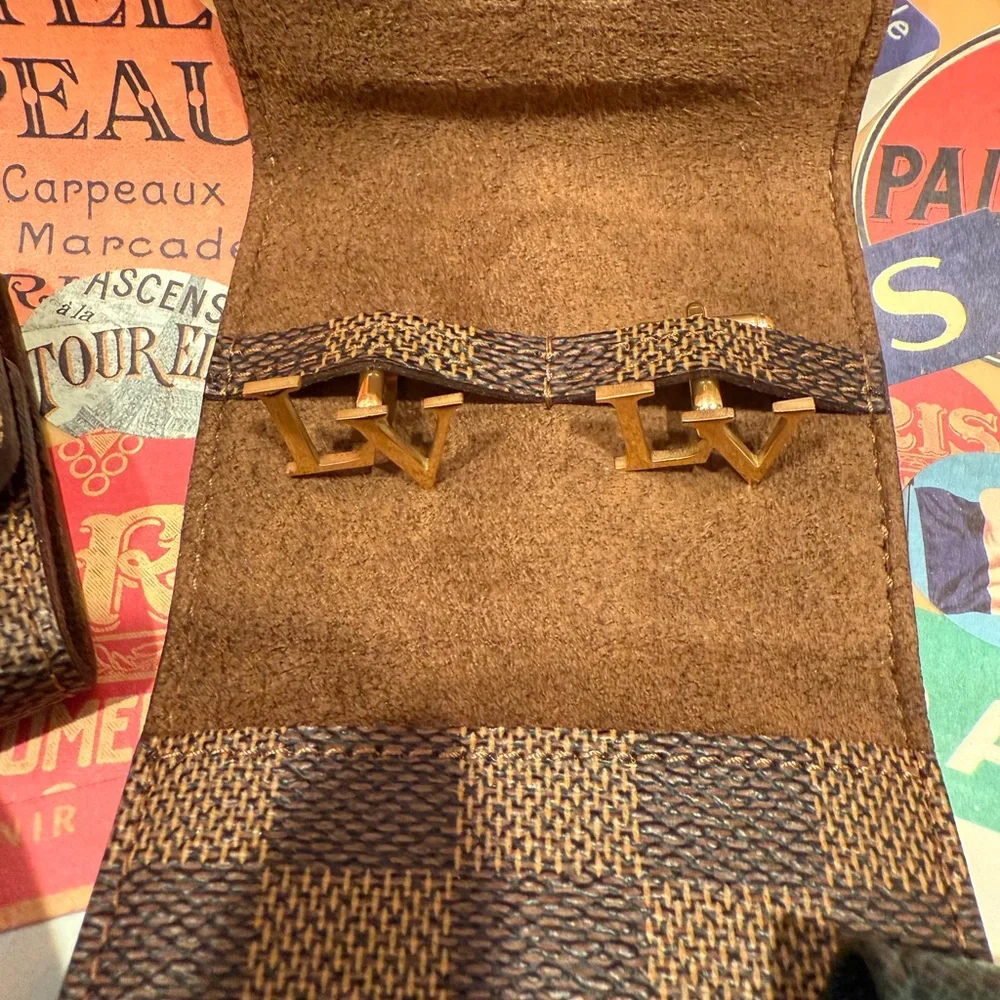 Louis Vuitton Cufflinks leather holder and LV Box